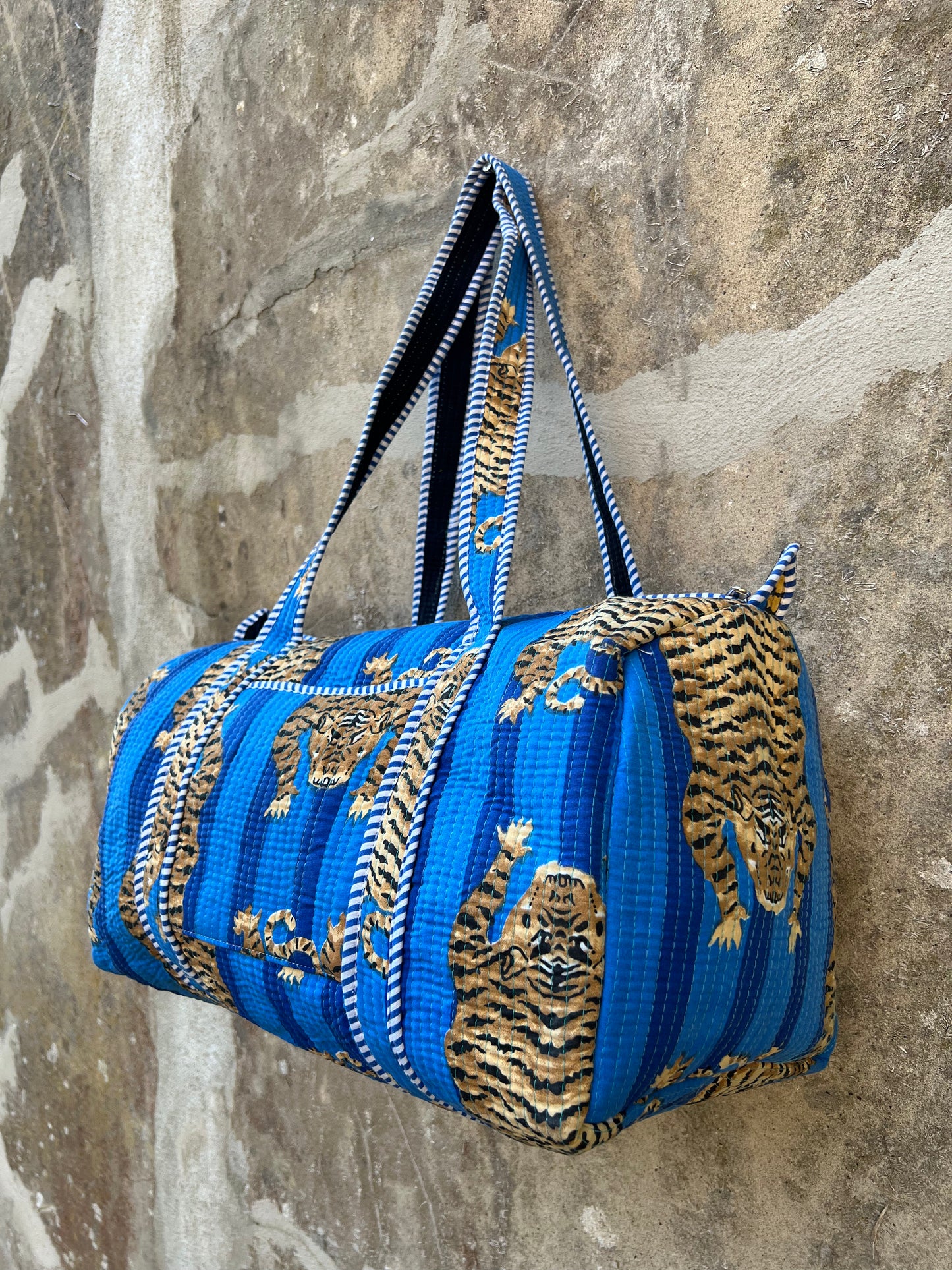 Sac week end en coton matelassé / sac de voyage imprimé tigre