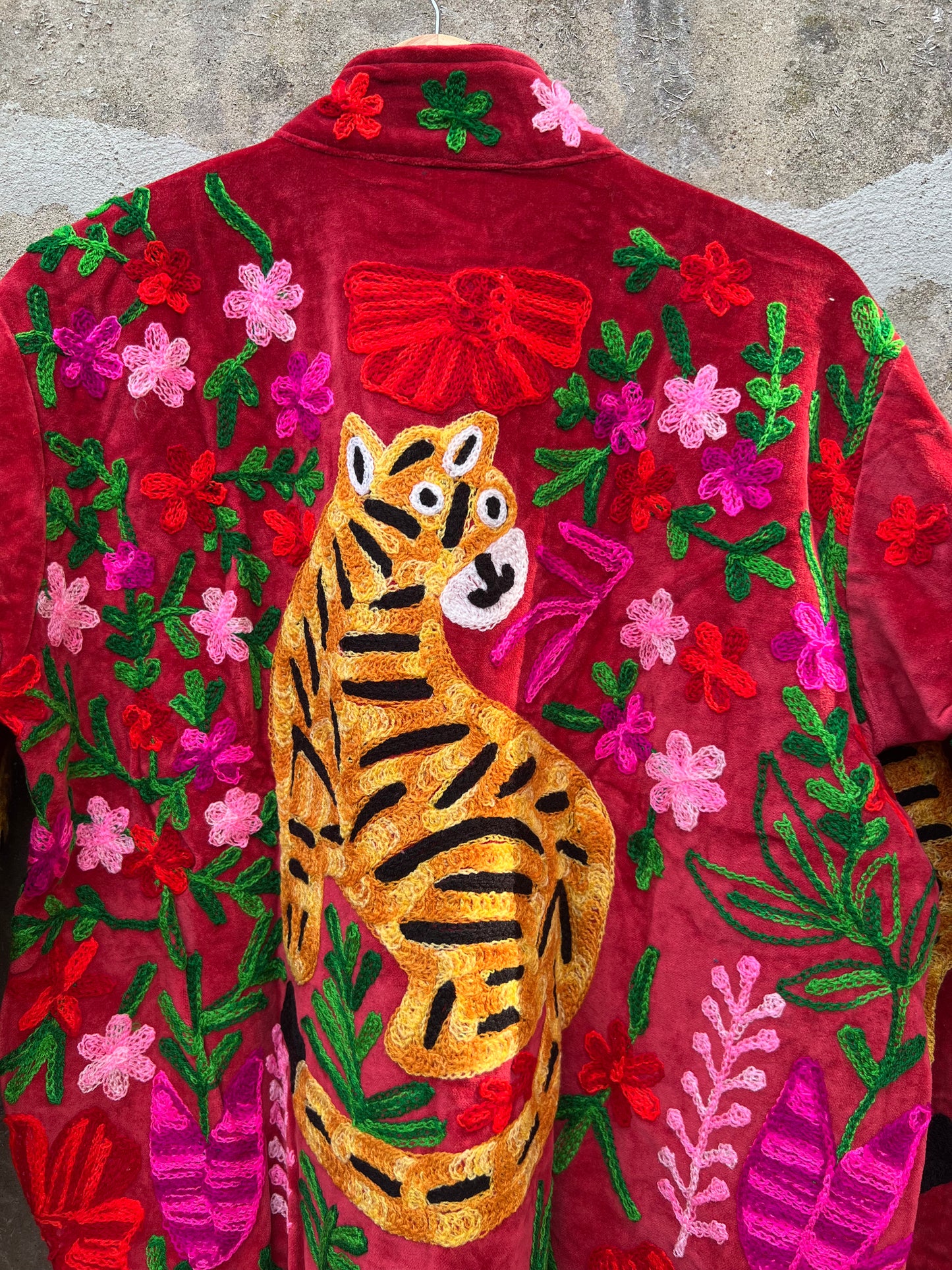 Veste Suzani en velours brodée / Manteau tigre floral avec poche / Taille unique