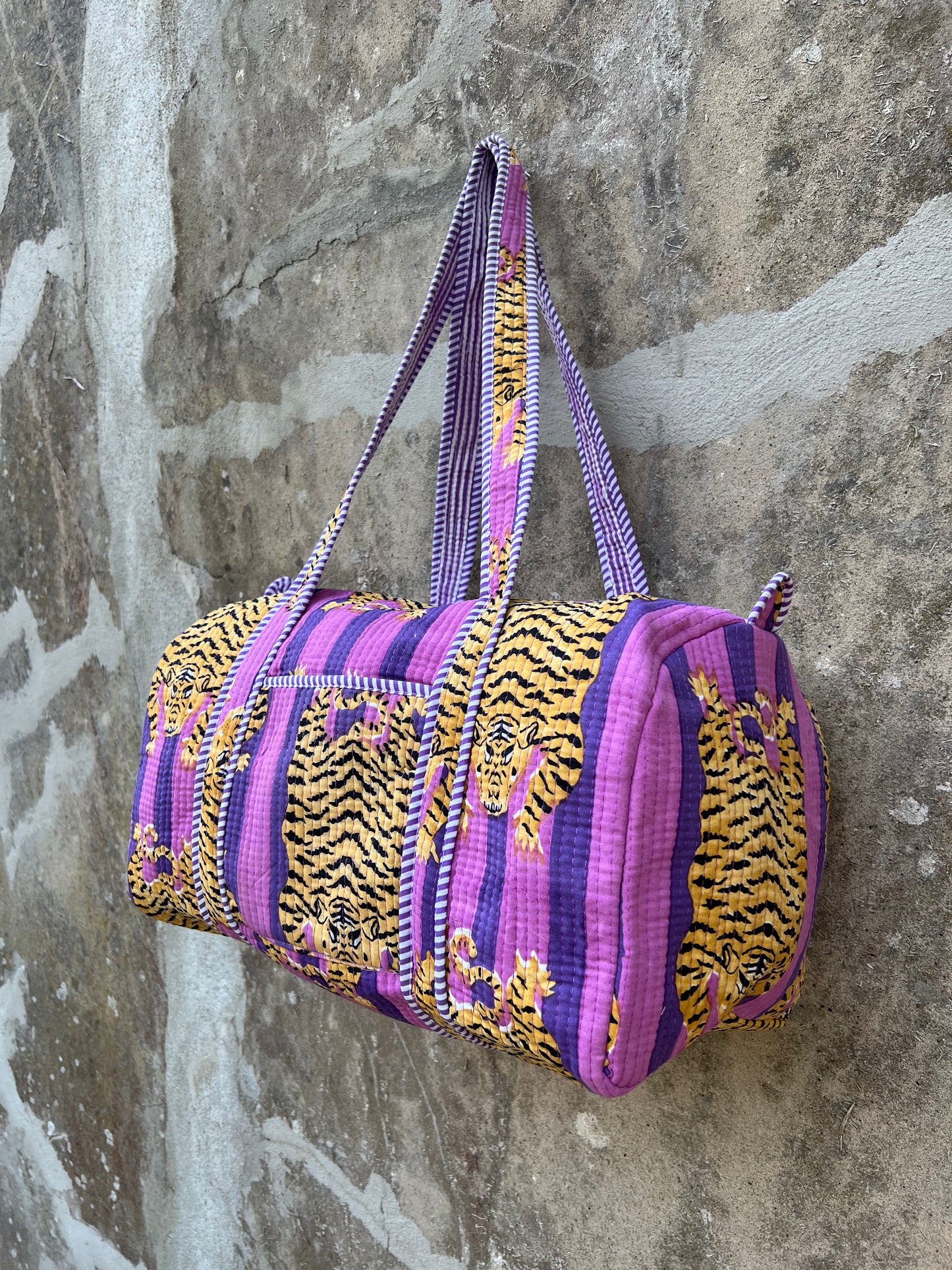 Sac week end en coton matelassé / sac de voyage imprimé tigre