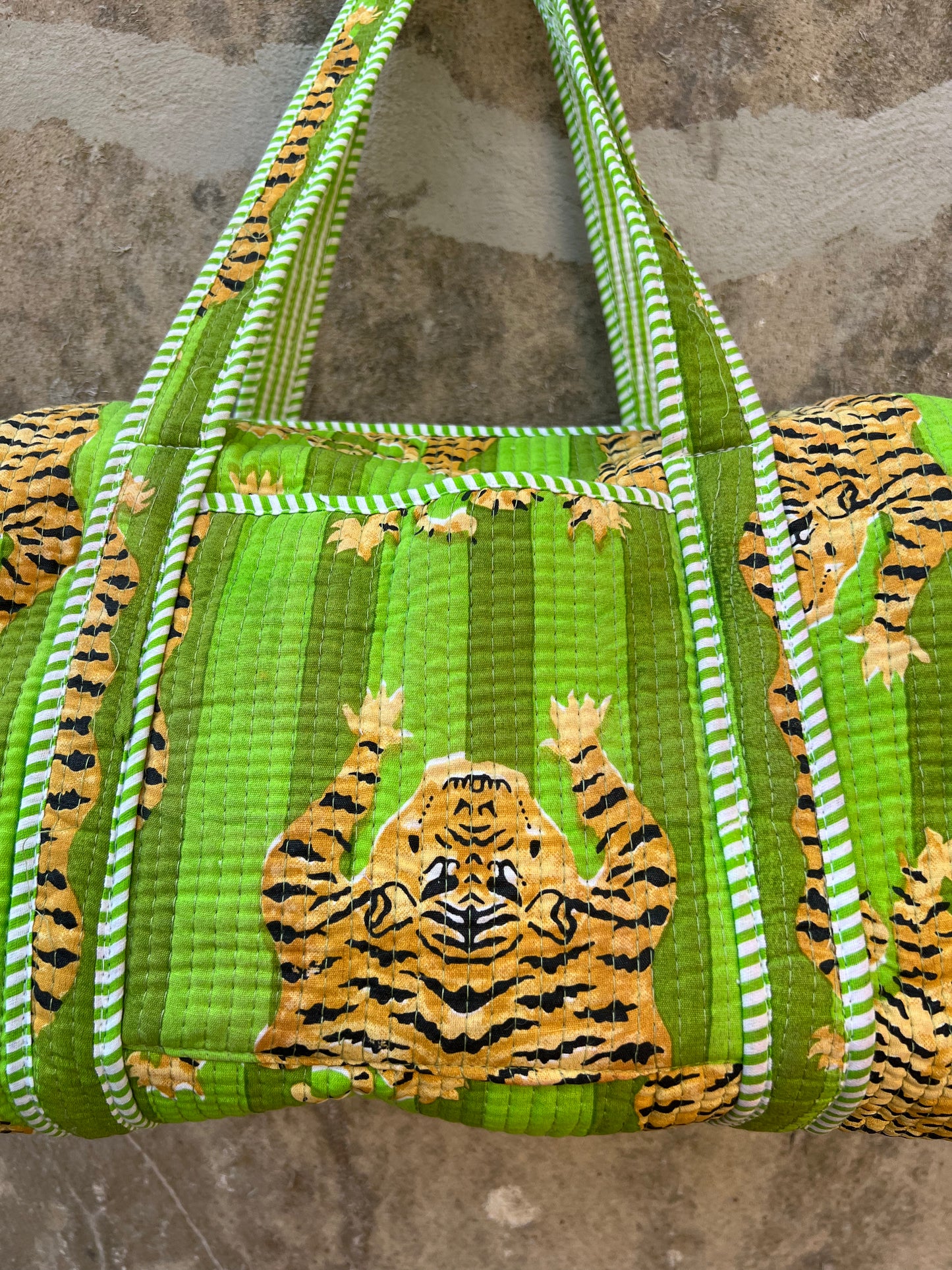Sac week end en coton matelassé / sac de voyage imprimé tigre