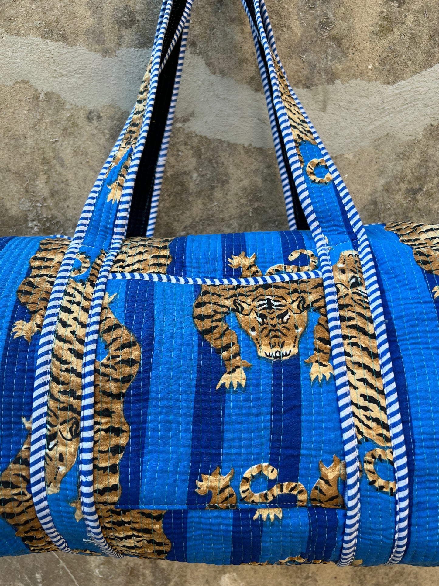 Sac week end en coton matelassé / sac de voyage imprimé tigre