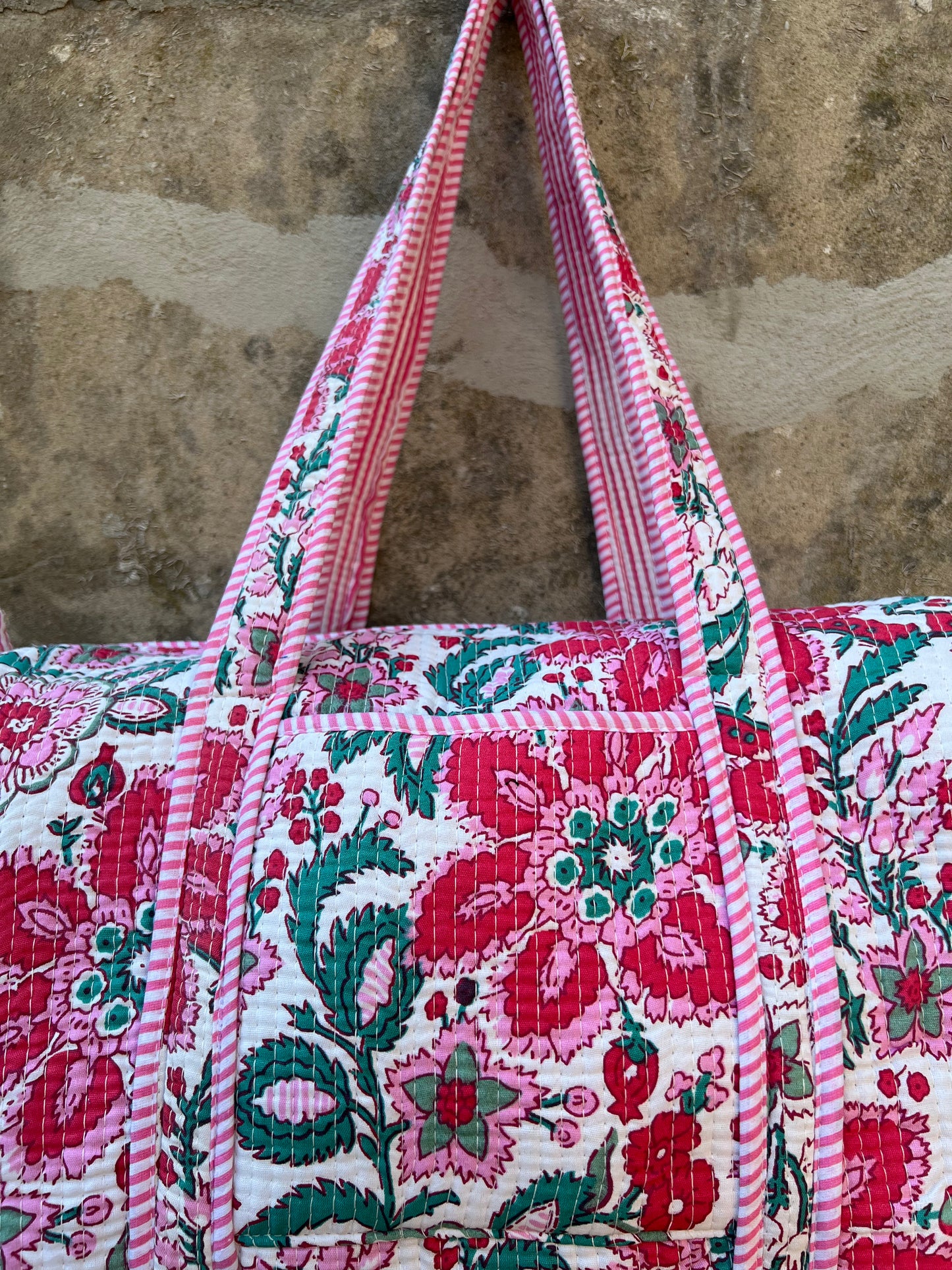 Sac week end en coton matelassé / sac de voyage floral