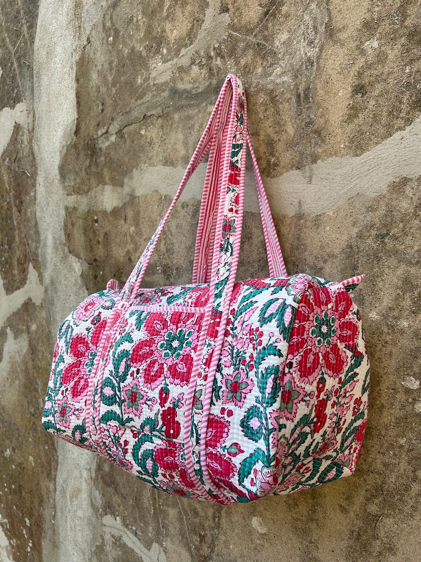 Sac week end en coton matelassé / sac de voyage floral