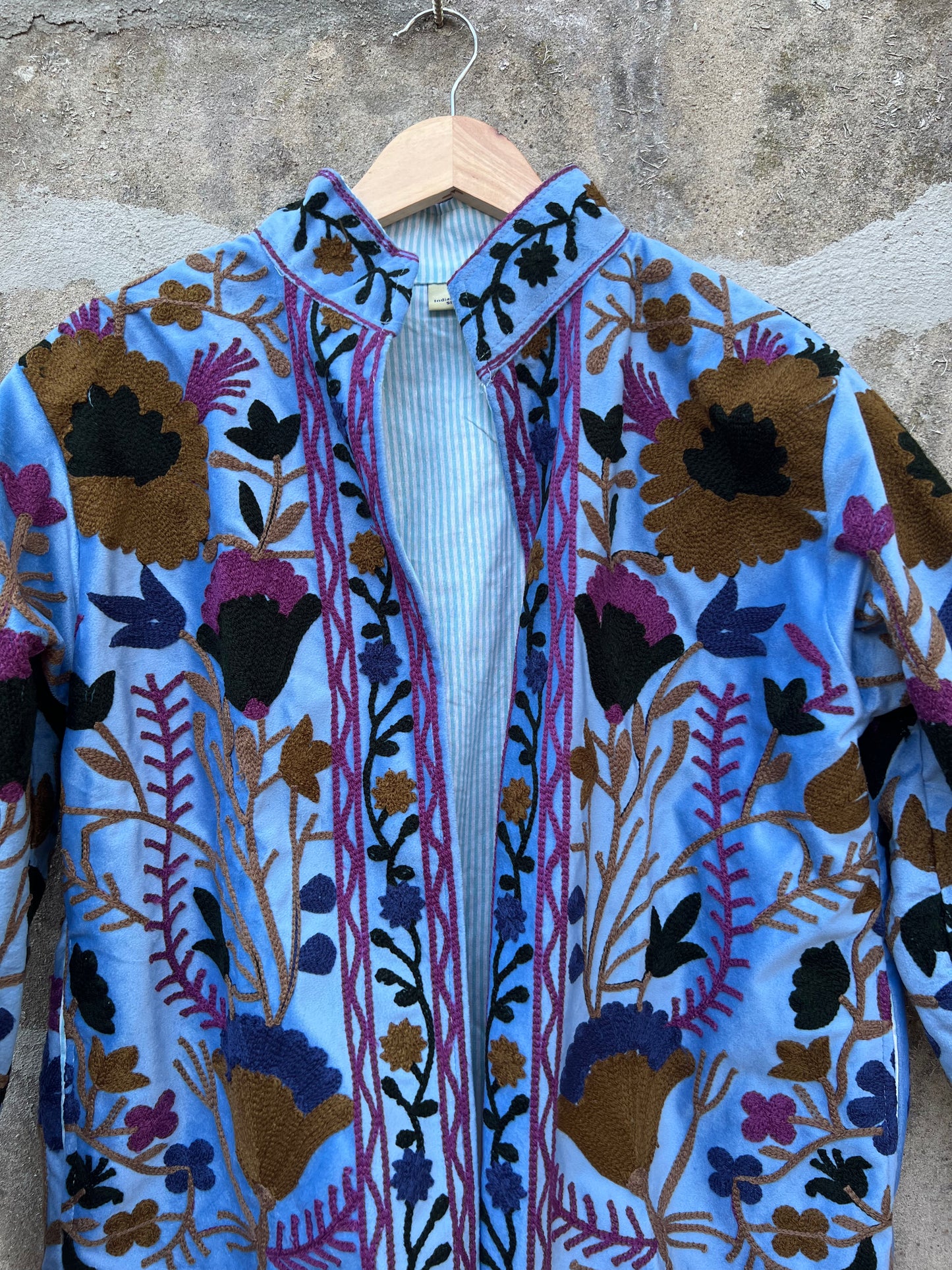Veste Suzani en velours brodée / Manteau artisanal à fleurs avec poche / Taille unique
