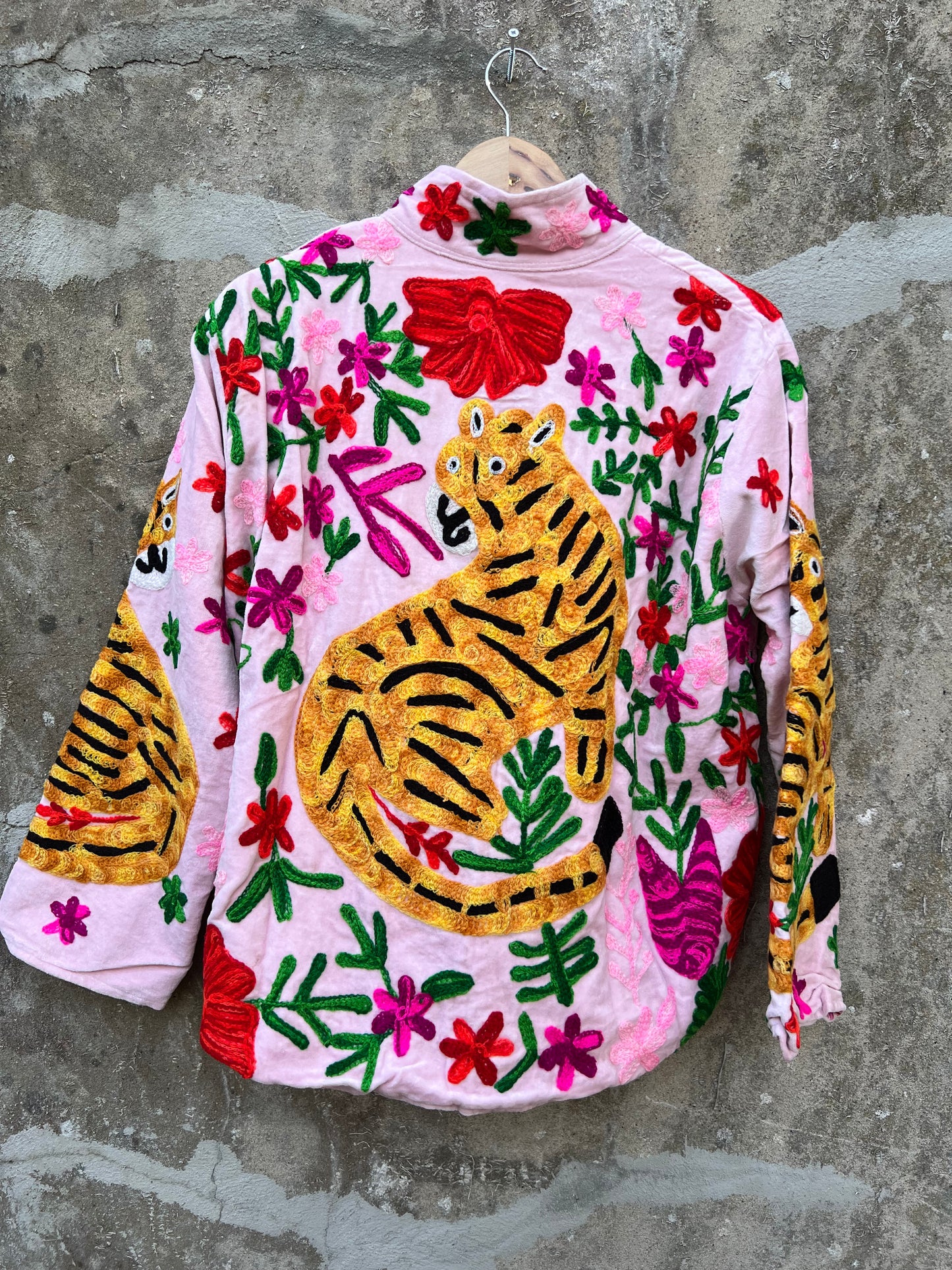Veste Suzani en velours brodée / Manteau tigre floral avec poche / Taille unique