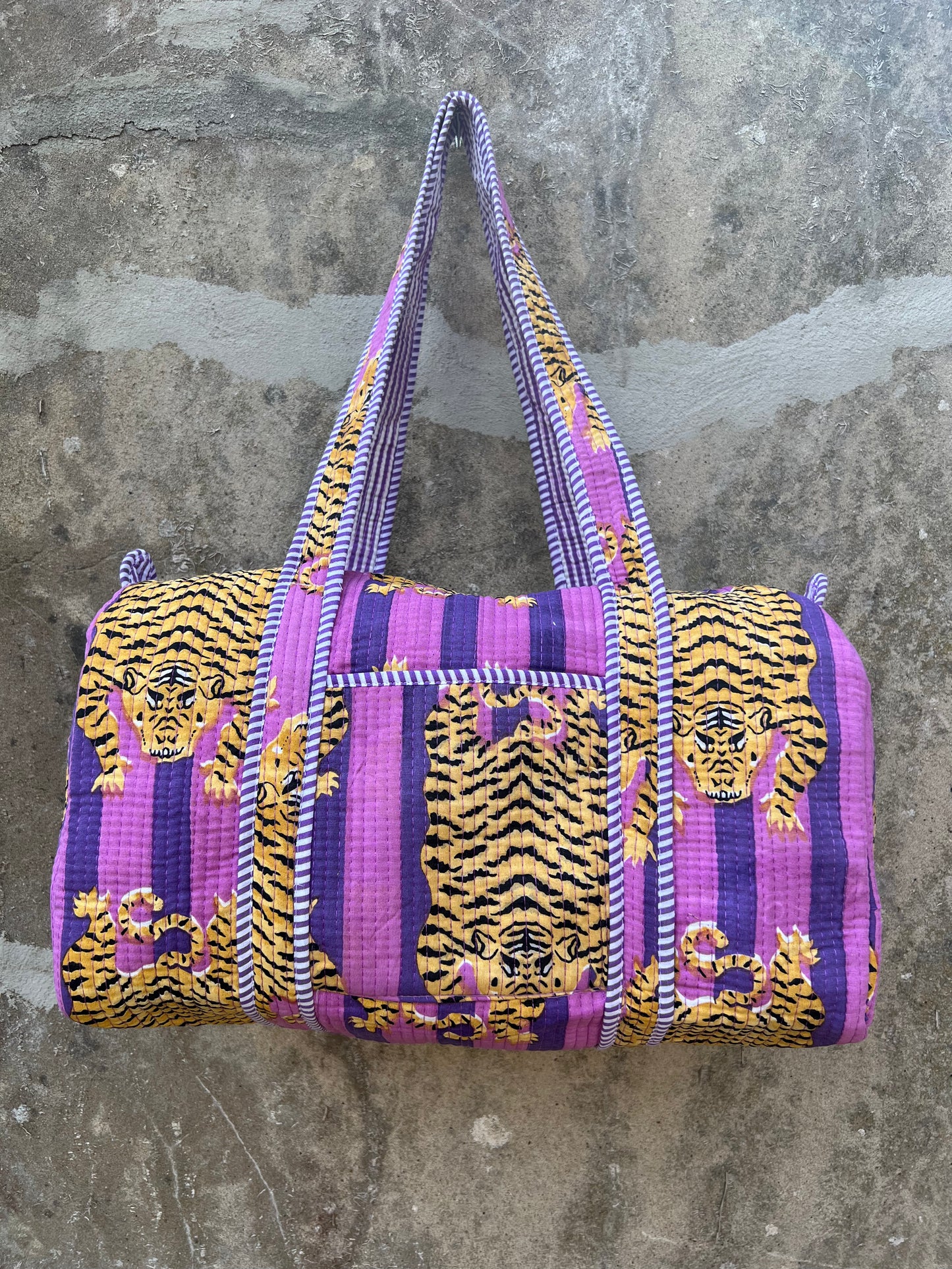 Sac week end en coton matelassé / sac de voyage imprimé tigre