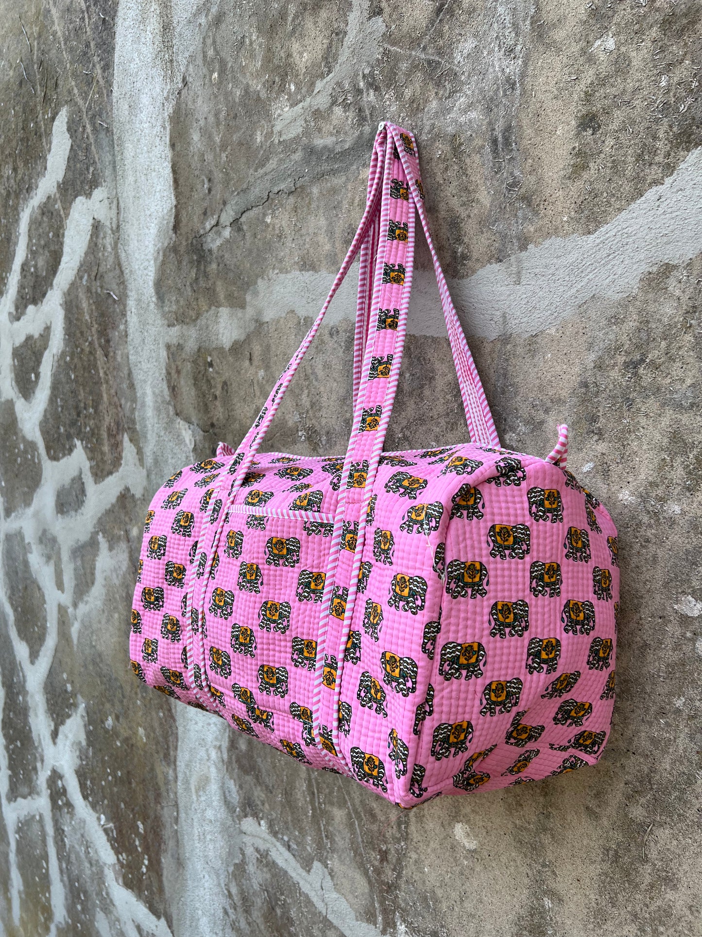 Sac week end en coton matelassé / sac de voyage imprimé éléphant