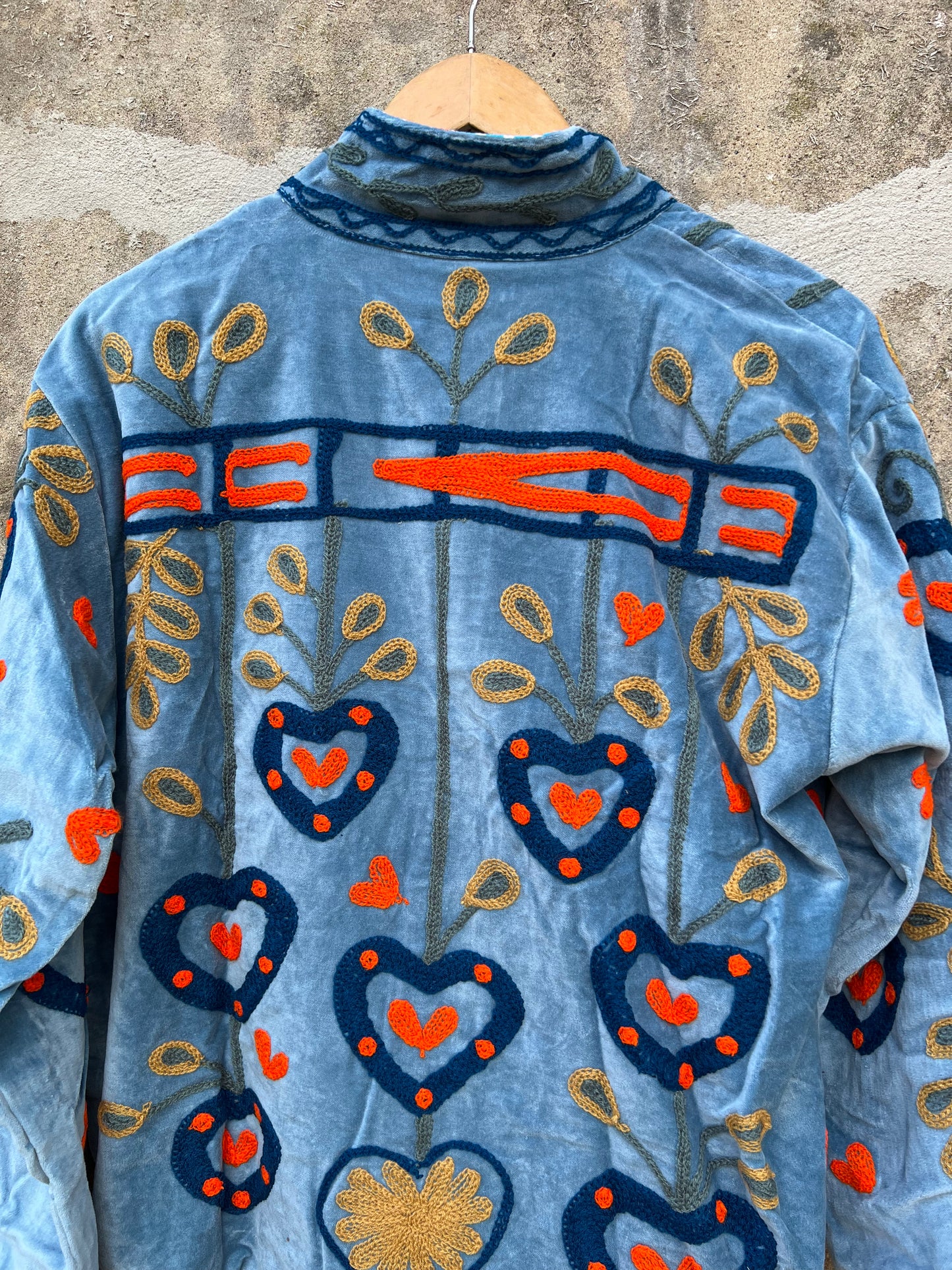 Veste Suzani en velours brodée / Manteau artisanal à fleurs avec poche / Taille unique