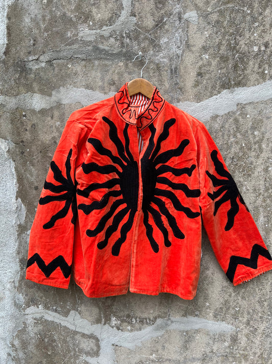 Veste Suzani en velours brodée / Manteau artisanal avec poche / Taille unique