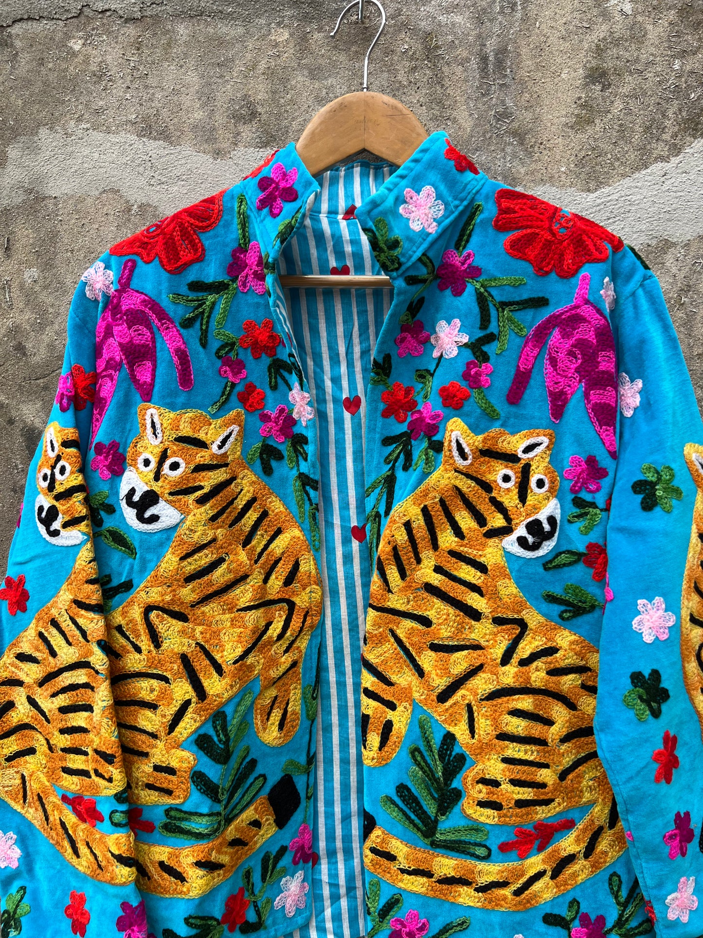 Veste Suzani en velours brodée / Manteau tigre floral avec poche / Taille unique