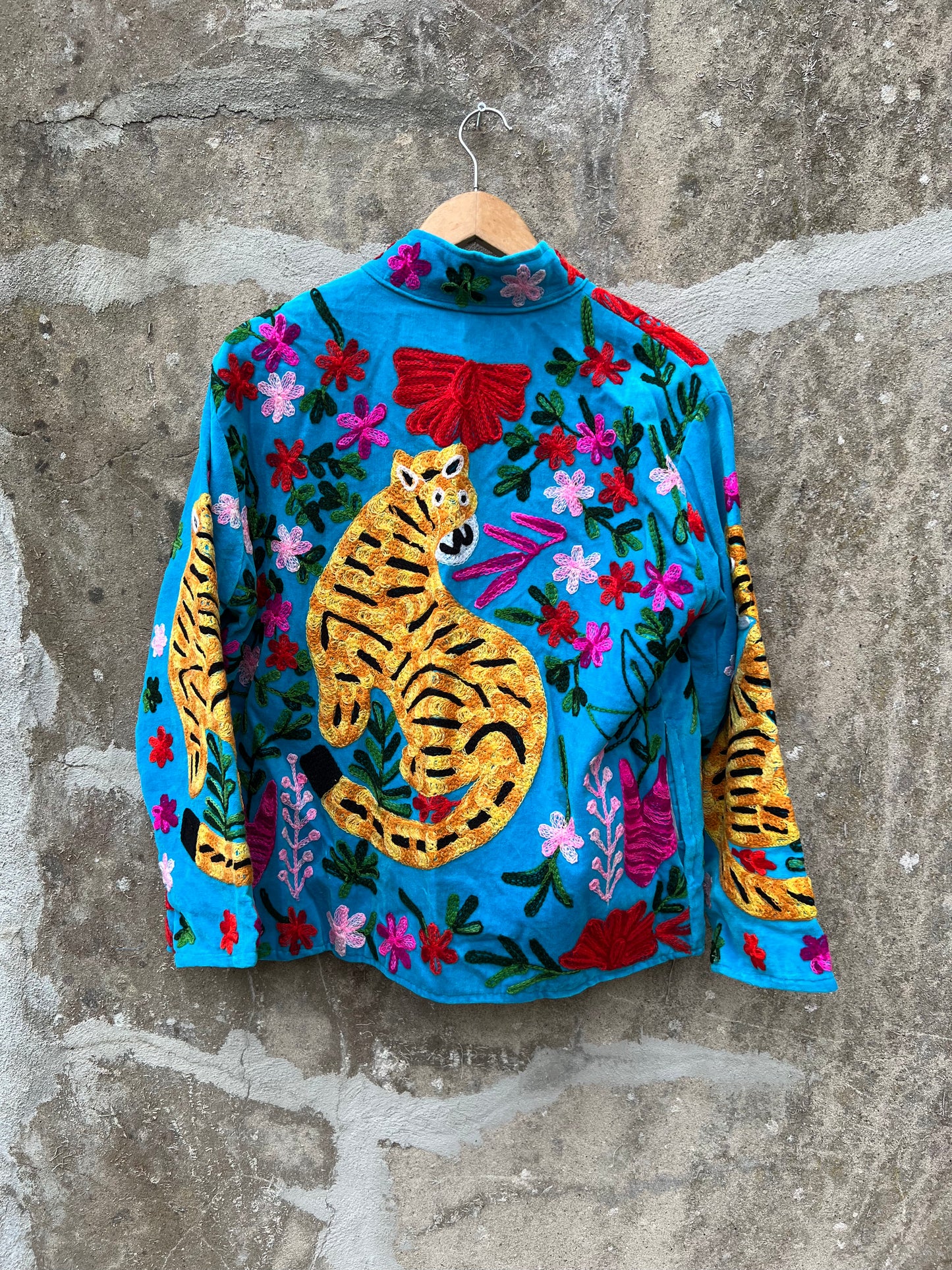Veste Suzani en velours brodée / Manteau tigre floral avec poche / Taille unique