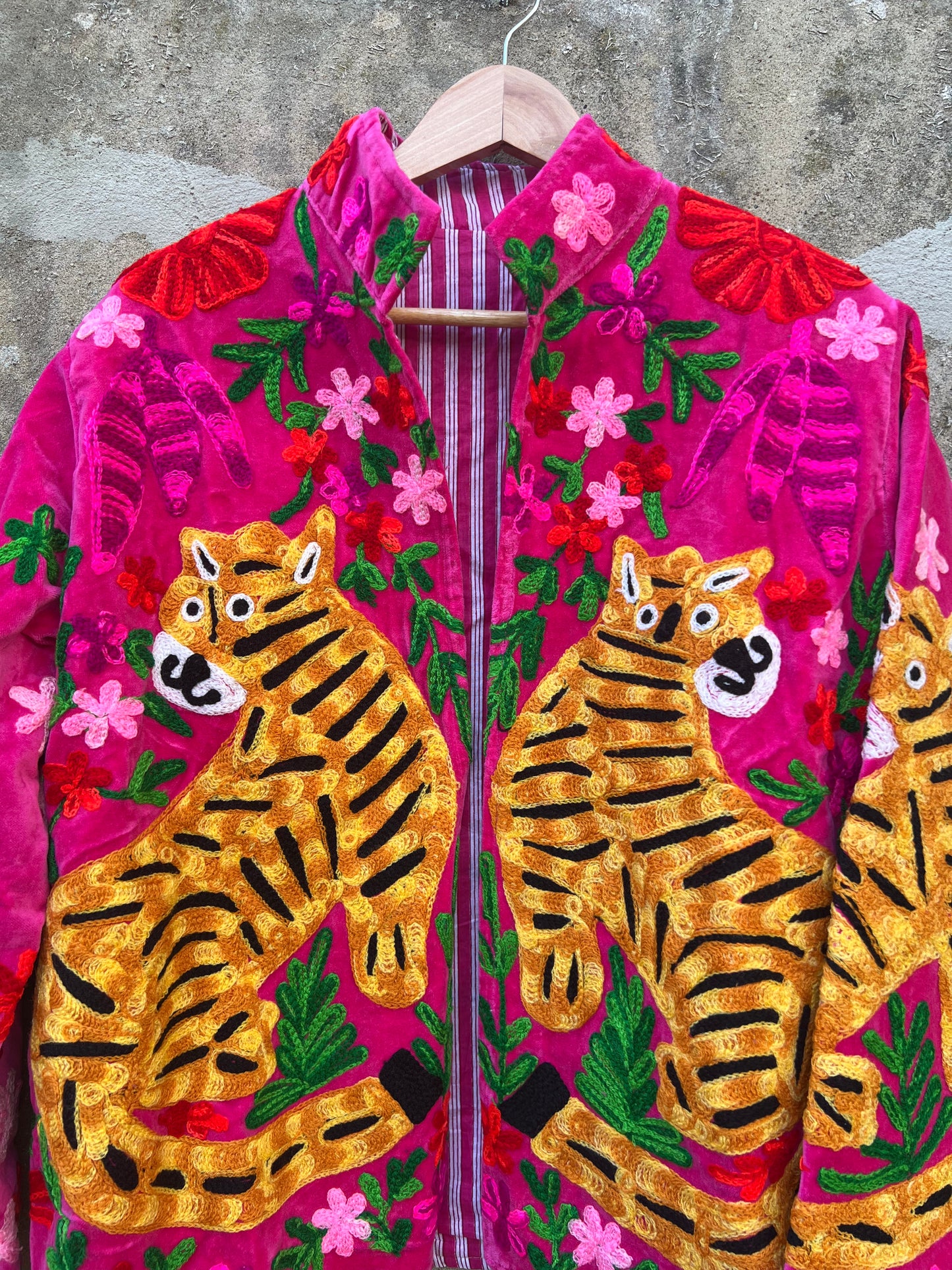 Veste Suzani en velours brodée / Manteau tigre floral avec poche / Taille unique